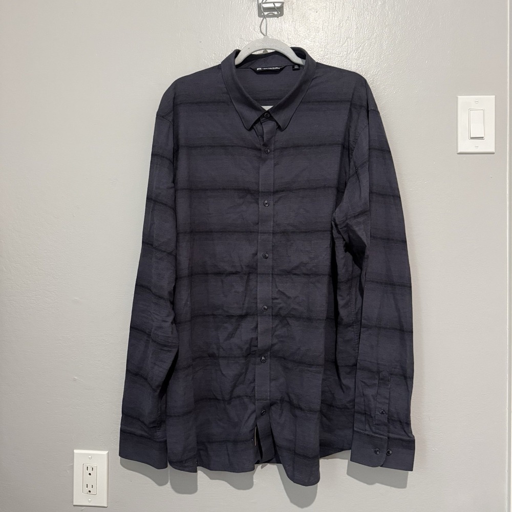 Travis Mathew Shirt Men's 3XL XXXL Blue Gray Striped Long Sleeve Button Down